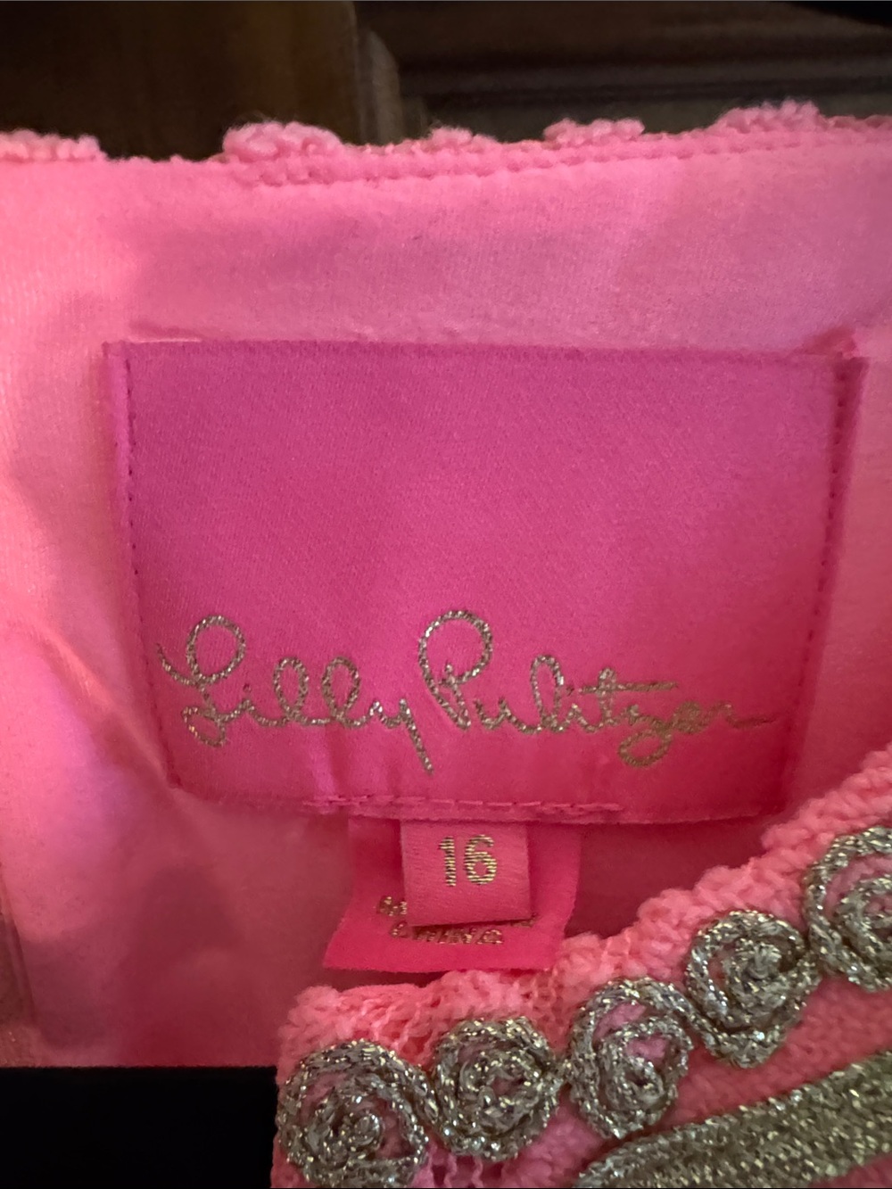 Size 16 Lilly Pulitzer Bright Pink Maxi Dress with Gold Embroidery - Picture 10 of 15